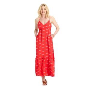 A New Day Red Maxi Dress With Fish Print Spaghetti Straps Back Cutout XL